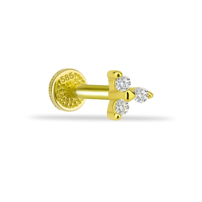 Minimal Tria Taşlı Altın Tragus Piercing - 1