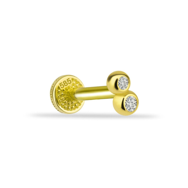 Minimal Twin Taşlı Altın Tragus Piercing - 1
