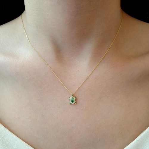 CNG Jewels - Minimal Yeşil Kaplumbağa Gümüş Kadın Kolye