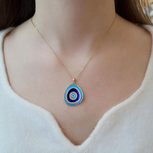 Misa Göz Nazar Boncuğu Gümüş Kadın Kolye - 2