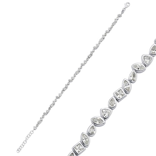 Mix Kesim Taşlı Gümüş Suyolu Bileklik - 1