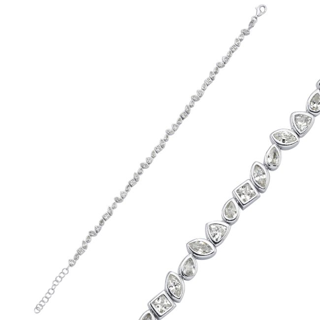 Mix Kesim Taşlı Gümüş Suyolu Bileklik - 1