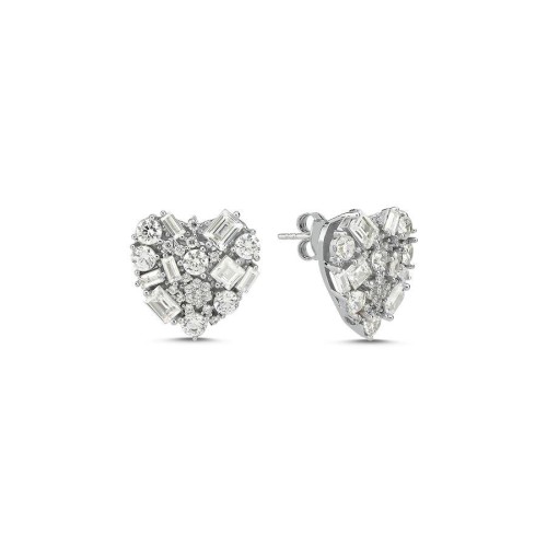 CNG Jewels - Mix Taşlı Tasarım Kalp Kadın Gümüş Küpe