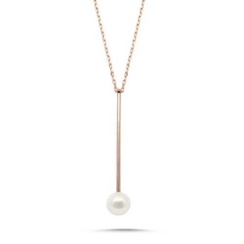 CNG Jewels - Modern Çubuk İncili Uzun Zincir Gümüş Bayan Kolye