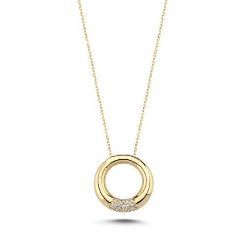 14 Carat Gold Modern Design Stone Circle Necklace - 1