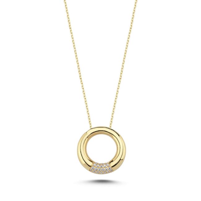 14 Carat Gold Modern Design Stone Circle Necklace - 1