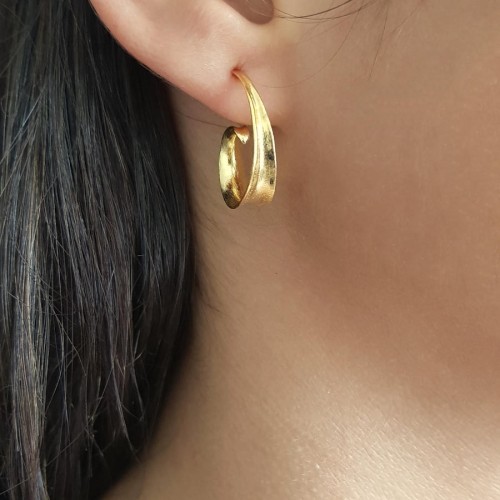 CNG Jewels - Modern Kıvrılmış Küçük Halka Gold Kadın Gümüş Küpe
