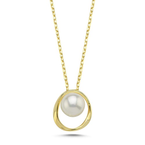 CNG Jewels - Modern Tasarım İncili Gold Kadın Gümüş Kolye