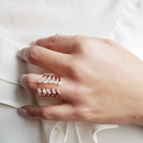 CNG Jewels - Modern Tasarım Simetrik Markiz Taşlı Gümüş Bayan Yüzük