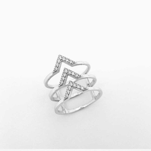 CNG Jewels - Modern Tasarım Üçlü V Gümüş Bayan Yüzük