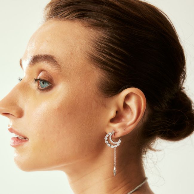 Moon Star Kadın Sallantılı Gümüş Küpe - 2