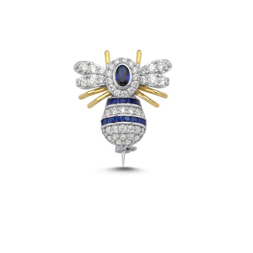 Mücevher Modeli Safir Arı Gümüş Broş - Thumbnail