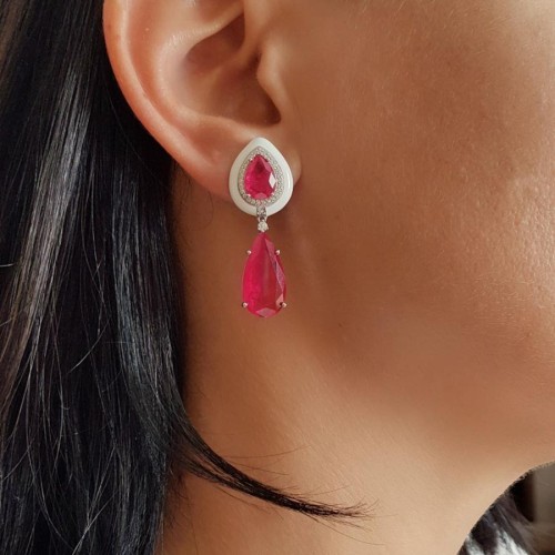 Mücevher Tasarımı Damla Yakut Mineli Gümüş Kadın Küpe - 3