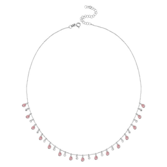 Multi Pembe Damla Taşlı Gümüş Kolye - 1