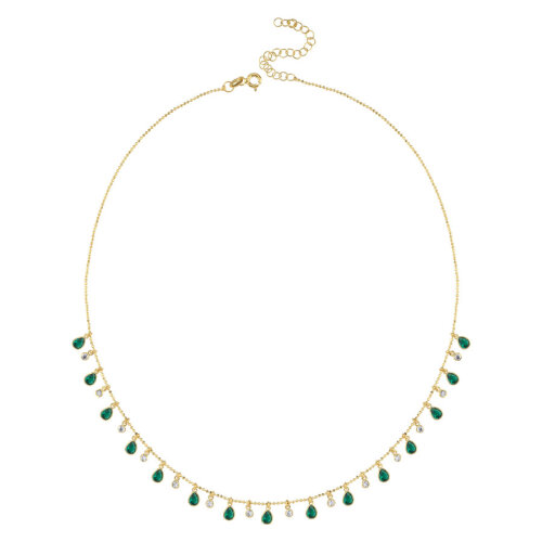 Multi Yeşil Damla Taşlı Gold Gümüş Kolye - CNG Jewels