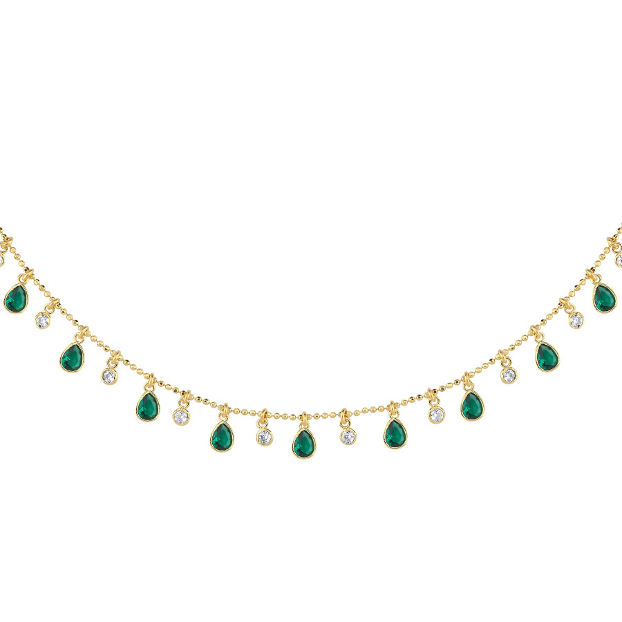 Multi Yeşil Damla Taşlı Gold Gümüş Kolye - CNG Jewels (1)