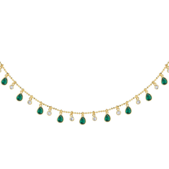 Multi Yeşil Damla Taşlı Gold Gümüş Kolye - 2