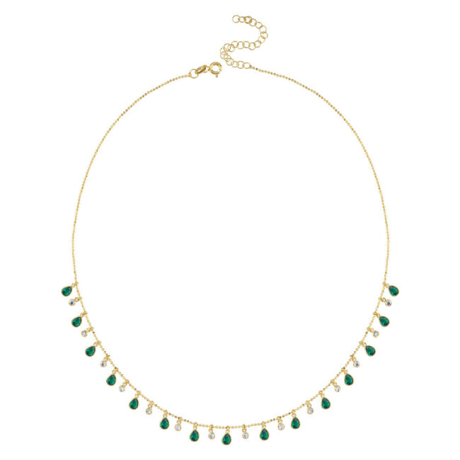 Multi Yeşil Damla Taşlı Gold Gümüş Kolye - 1