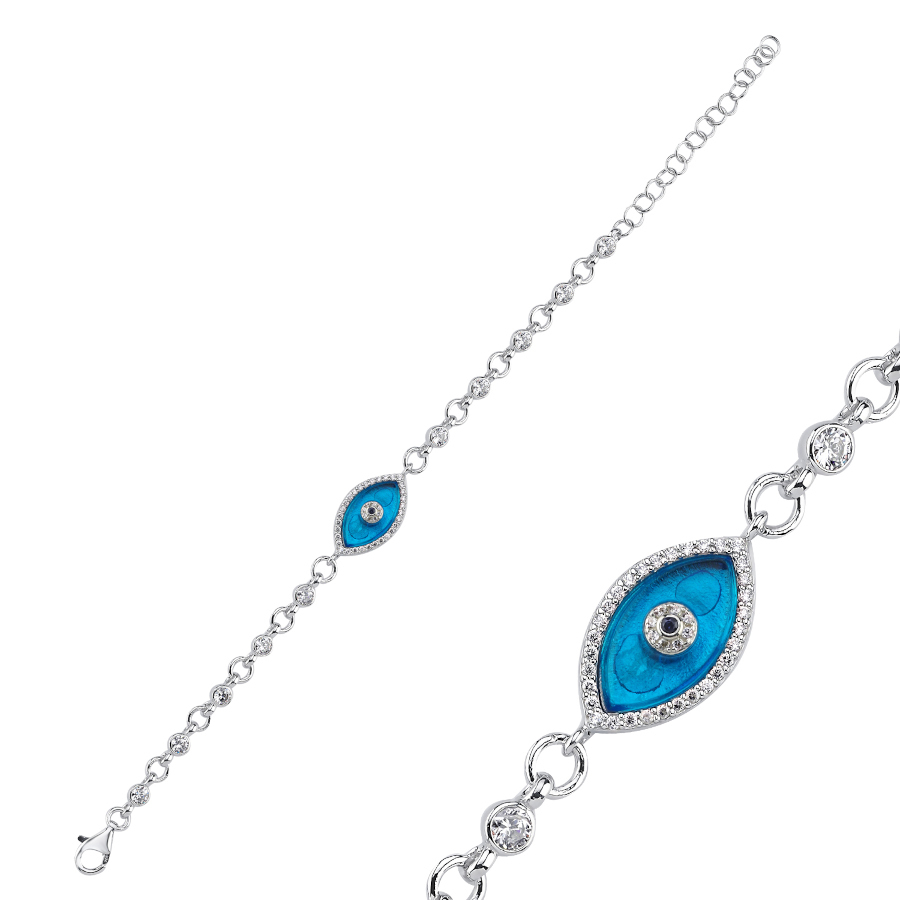 Murano Glass Almond Eye Silver Women's Bracelet - CNG Jewels