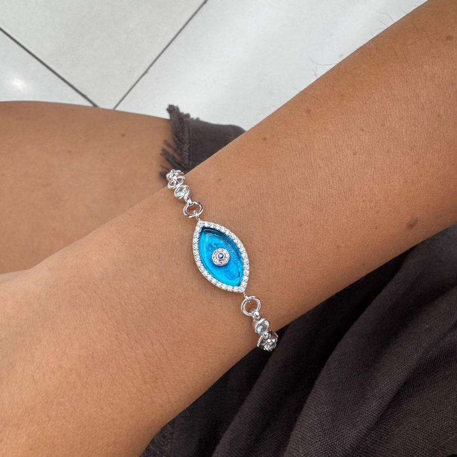 Murano Glass Almond Eye Silver Women's Bracelet - CNG Jewels (1)