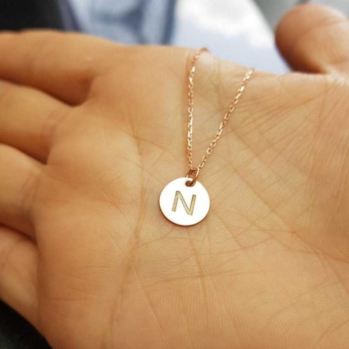 N Harfi Rose Minimal Plaka Gümüş Kadın Kolye - CNG Jewels