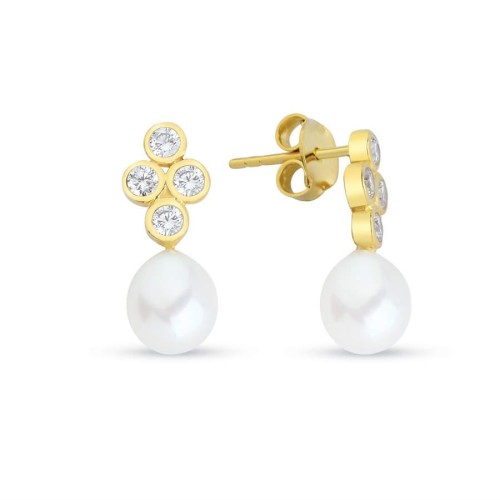 CNG Jewels - Natural Drop Pearl with Four Stone Earrings