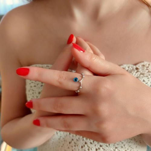 Evil Eye Bead Silver Women's Ring - CNG Jewels (1)