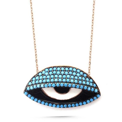 Evil Eye Bead Blue Stone Eye Silver Women's Necklace - CNG Jewels