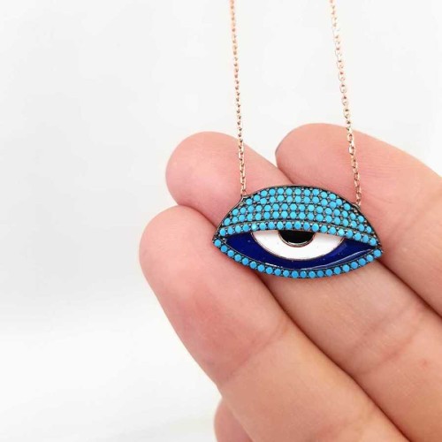 Evil Eye Bead Blue Stone Eye Silver Women's Necklace - CNG Jewels (1)