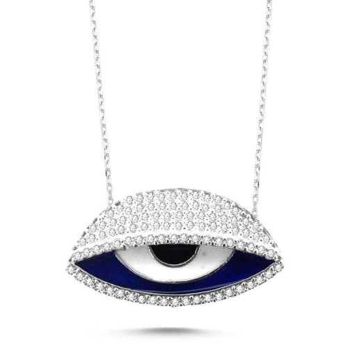 Evil Eye Beaded Stone Eye Silver Women's Necklace - CNG Jewels