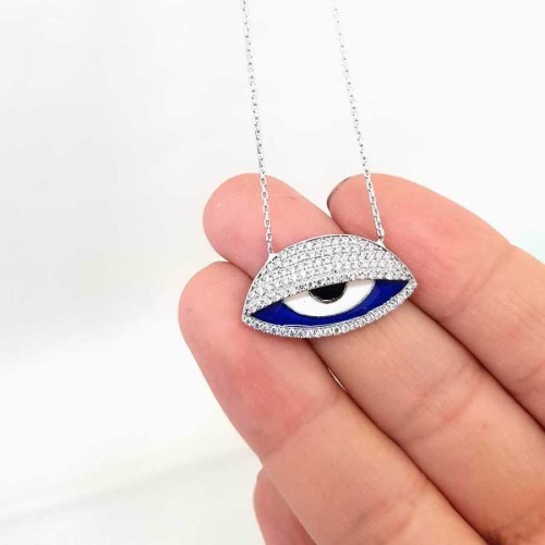 Evil Eye Beaded Stone Eye Silver Women's Necklace - CNG Jewels (1)