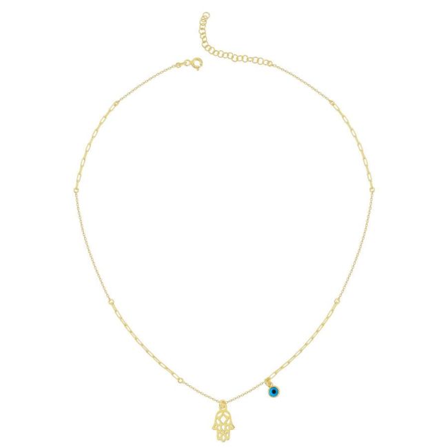 Hand of Fatima Women's Silver Necklace with Evil Eye Beads - 2