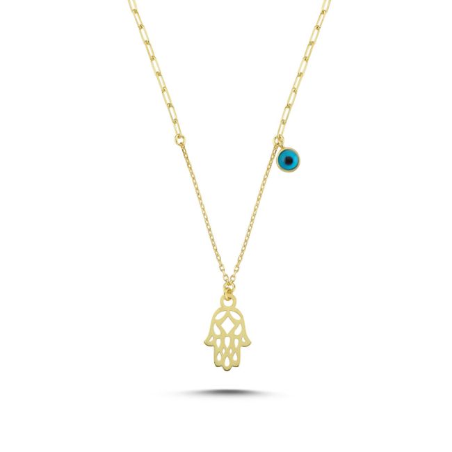 Hand of Fatima Women's Silver Necklace with Evil Eye Beads - 1