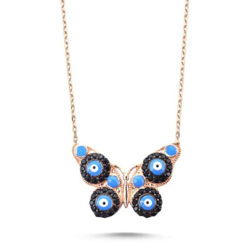 Evil Eye Beaded Butterfly Women's Silver Necklace - 1