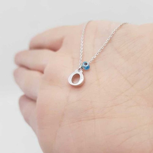 Nazar Boncuklu Ö Harfi Gümüş Kadın Kolye - 1