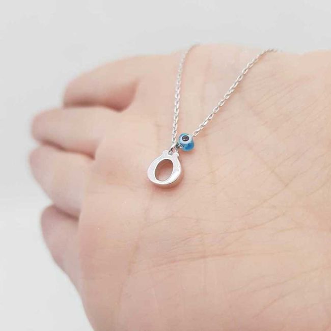 Nazar Boncuklu Ö Harfi Gümüş Kadın Kolye - 1