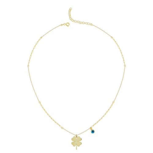 Evil Eye Beaded Clover Women's Silver Necklace - CNG Jewels (1)