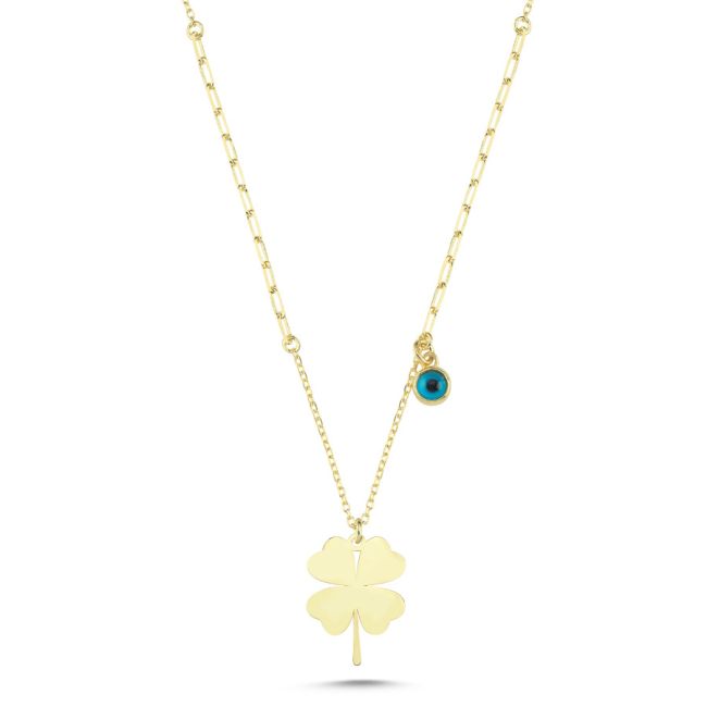 Evil Eye Beaded Clover Women's Silver Necklace - 1