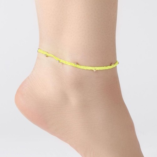 Neon Light Green Knitted Rope Bulk Silver Anklet - CNG Jewels