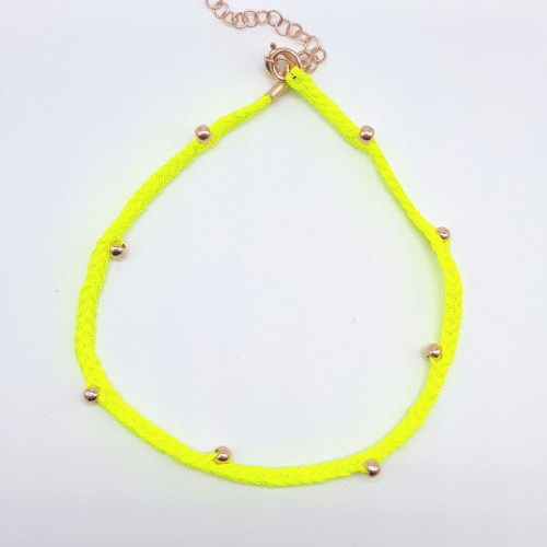 Neon Light Green Knitted Rope Bulk Silver Anklet - CNG Jewels (1)