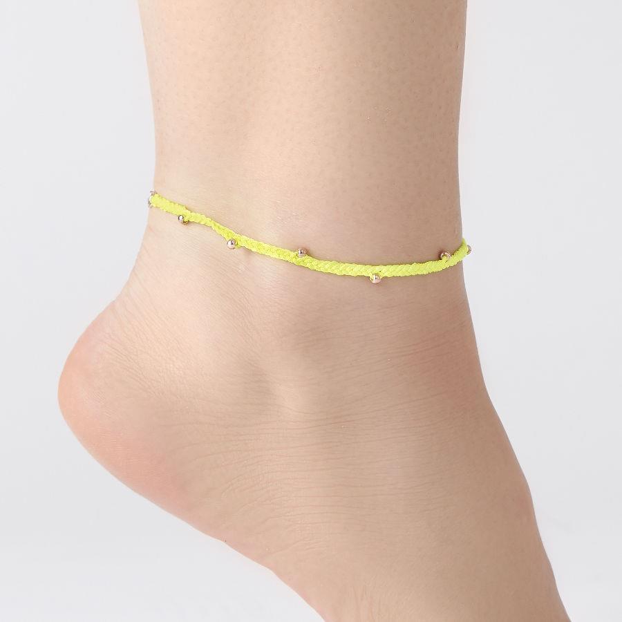 Neon Açık Yeşil Örgü İpli Toplu Gümüş Halhal - CNG Jewels