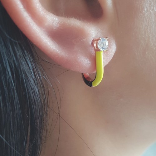 CNG Jewels - Neon Sarı Mineli Tektaşlı Halka Gümüş Bayan Küpe