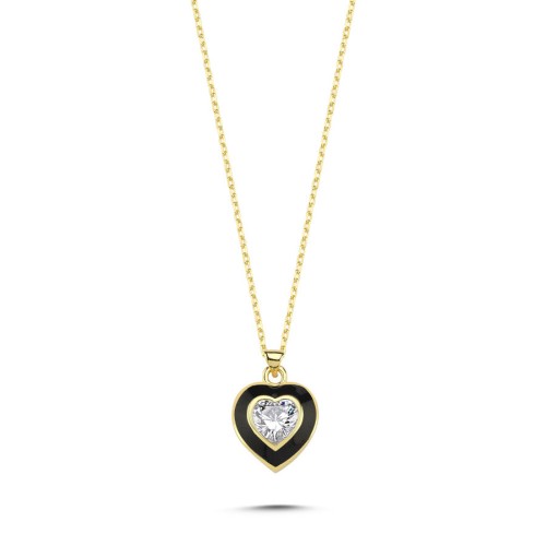 Nero Heart Solitaire Silver Women's Necklace - CNG Jewels