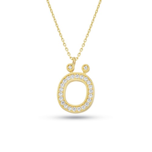 Ö Harfi Taşlı Altın Kolye - 1