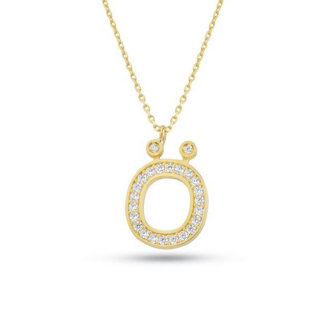 Ö Harfi Taşlı Altın Kolye - 1