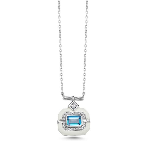CNG Jewels - Oktagon Blue Beyaz Mine Trend Kadın Gümüş Kolye