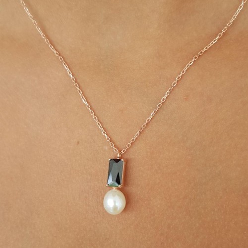 Oktagon Oniks Damla Gerçek İnci Kadın Gümüş Kolye - 3