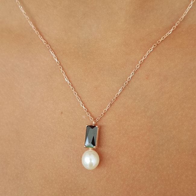 Oktagon Oniks Damla Gerçek İnci Kadın Gümüş Kolye - 3