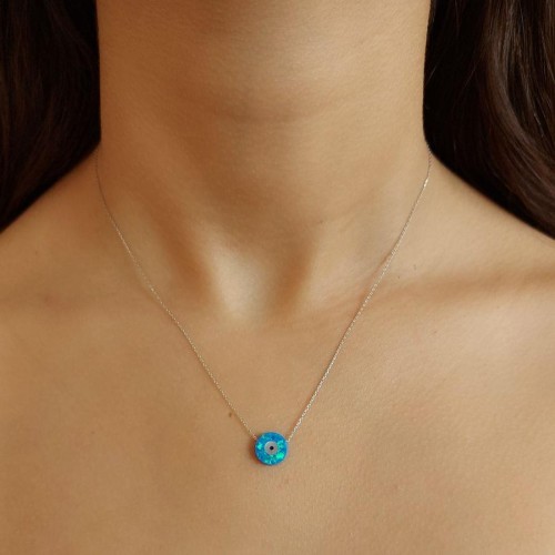 Opal Mother of Pearl Eye Silver Women's Necklace - CNG Jewels