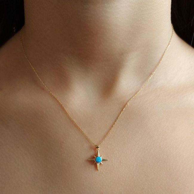 Opal Taşlı Kutup Yıldızı Gold Gümüş Kolye - 1